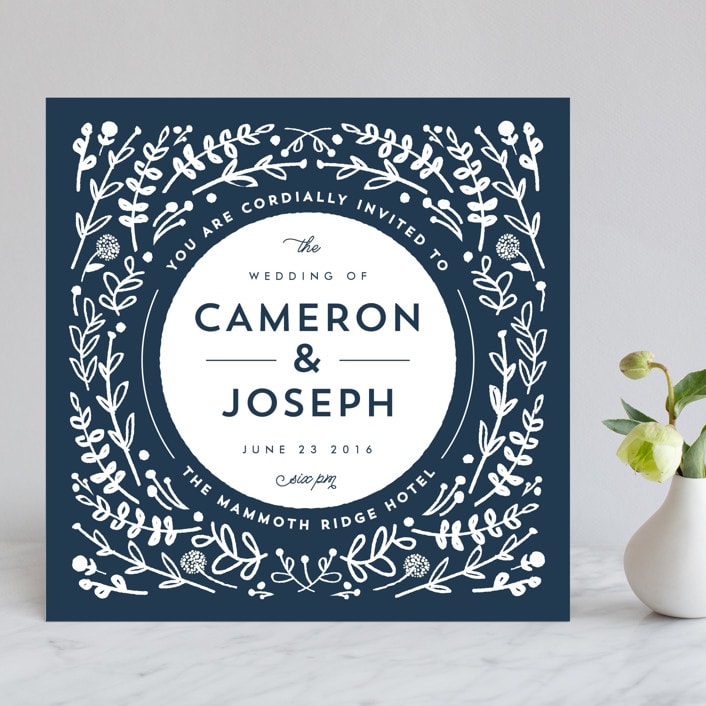 "Floral Frame Square" - Wedding Invitations in Navy by Lori Wemple - Front