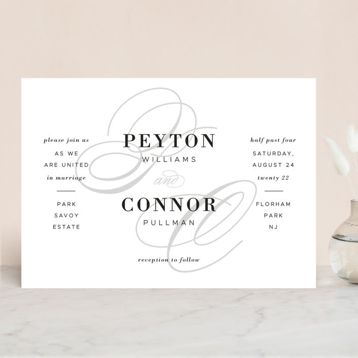 "Elegant Initials" - Wedding Invitations in Smoke by Sandra Picco Design - Front