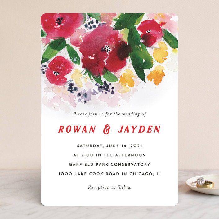 "Festive Floral" - Wedding Invitations in Rose by Lindsay Megahed - Front