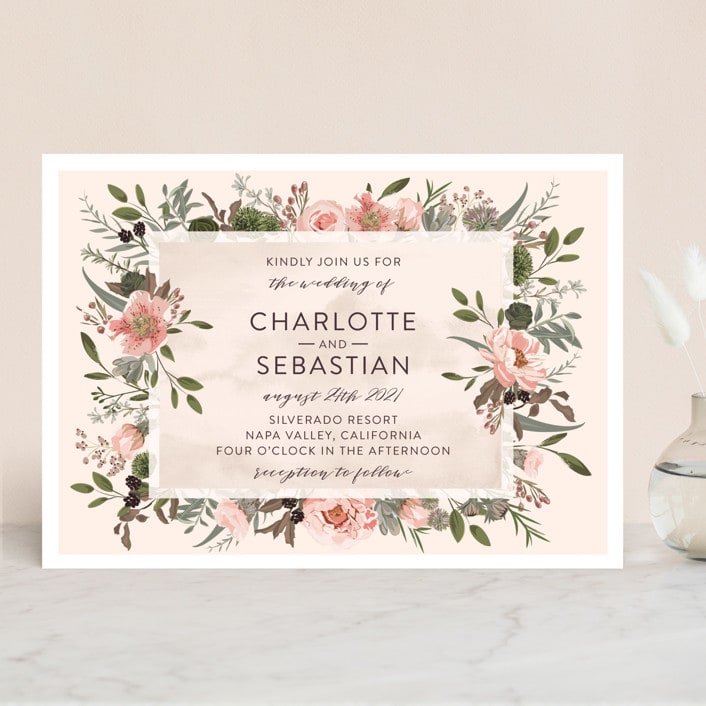 "Desert Blooms" - Wedding Invitations in Blush by Susan Moyal - Front
