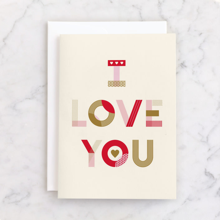 "Typographic Love" - Single Greeting Cards in Latte by Kiersten Garner - Front