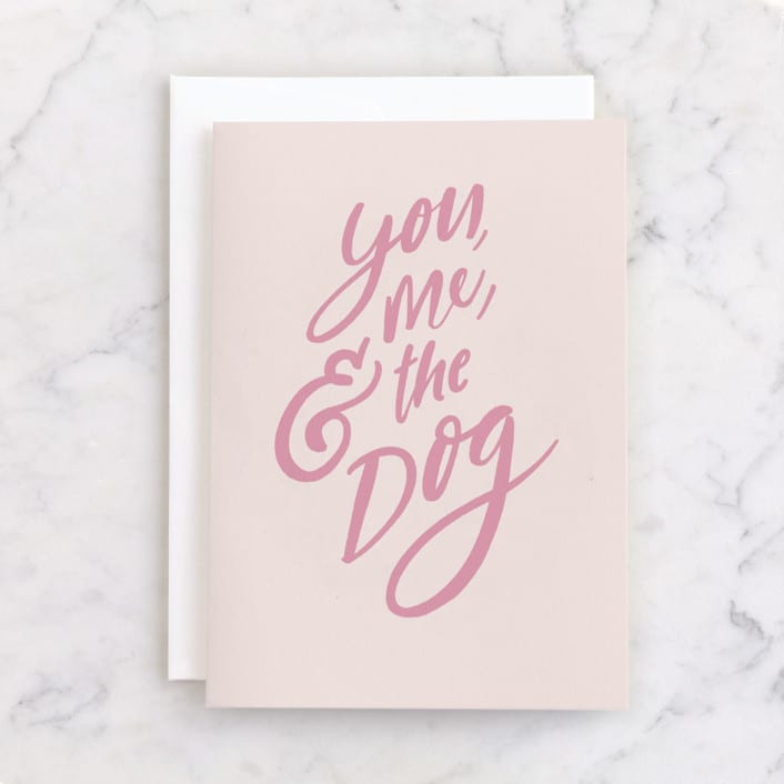 "You, Me, and the Dog" - Single Greeting Cards in Bubblegum by Hannah Williams - Front