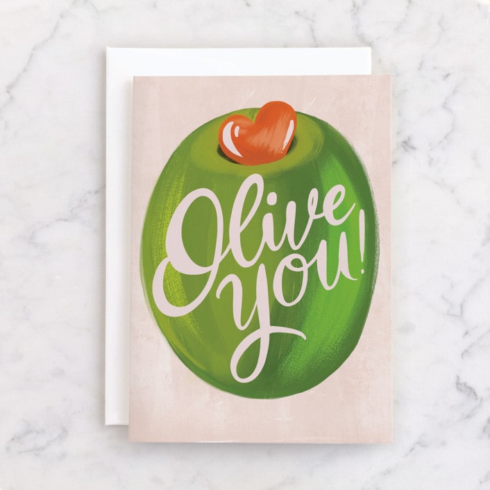 "olive you" - Single Greeting Cards in Olive by Gina Grittner - Front