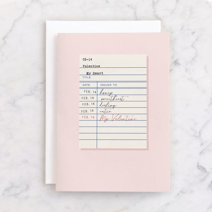 "Library Card" - Single Greeting Cards in Blush by Alexandra Cohn - Front