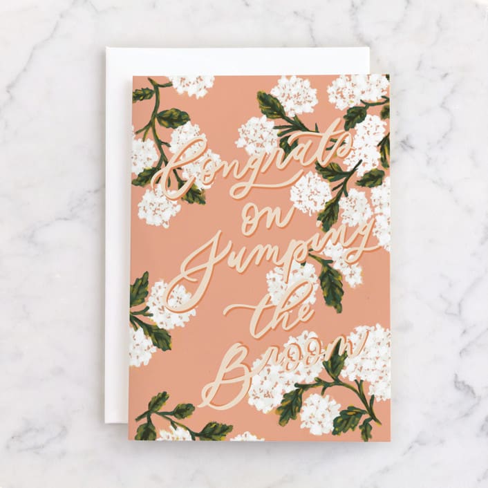 "Jumping The Broom" - Single Greeting Cards in Rosebud by Marabou Design - Front
