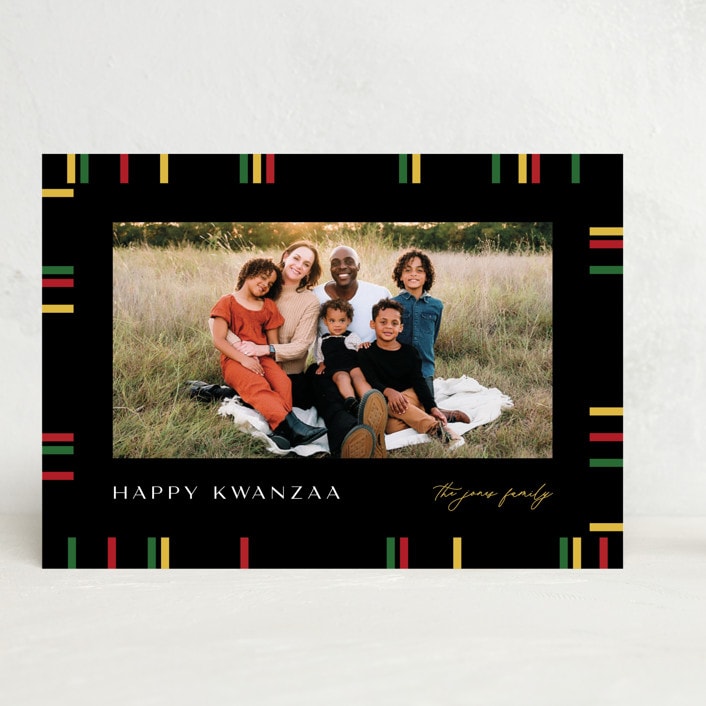 "Kwanzaa Boarder" - Kwanzaa Cards in Onyx by Pixel and Hank - Front