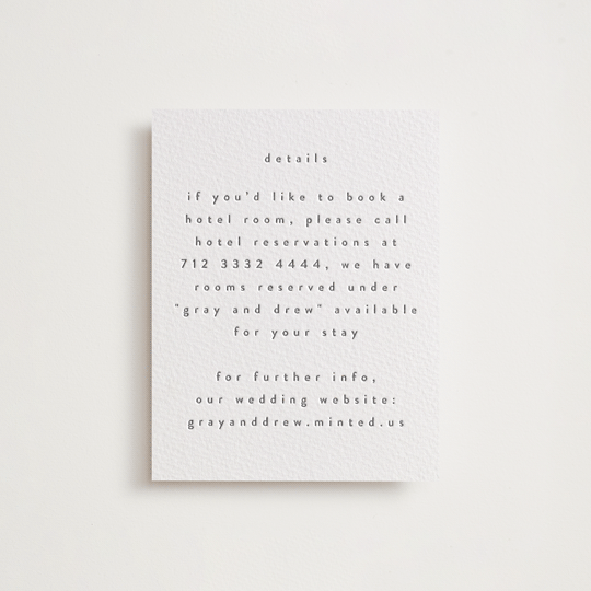 "Very Plain" - Letterpress Direction Cards in Gravel by Phrosné Barwood - Front