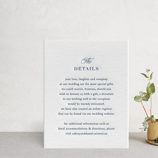 "Modern Monogram" - Letterpress Direction Cards in Indigo by Jennifer Postorino - Front
