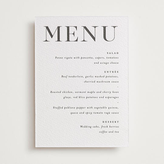 "Trio" - Letterpress Menus in Soft Black by Pixel and Hank - Front