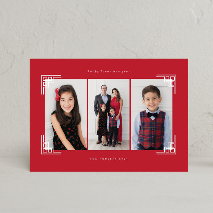 "gilded corners" - Lunar New Year Cards in Crimson by Sejal Banker - Front