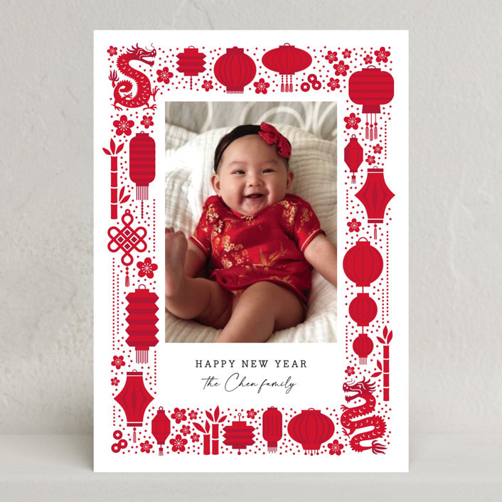 "Lanterns and Dragons" - Lunar New Year Cards in Cherry by Penny Eversole - Front