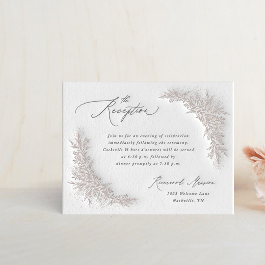 "Romantic Whisper" - Letterpress Reception Cards in Gravel | Dove Grey by Jennifer Postorino - Front