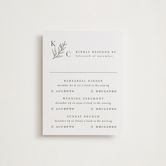 "creme au beurre" - Letterpress Multi-Event RSVP Cards in Moss by chocomocacino - Front