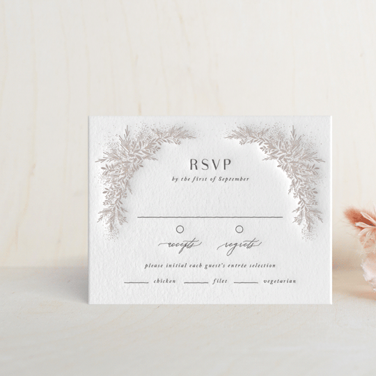 "Romantic Whisper" - Letterpress RSVP Cards in Gravel | Dove Grey by Jennifer Postorino - Front