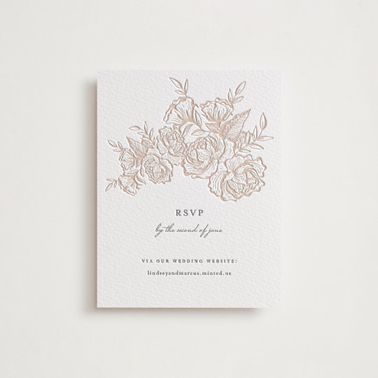 "In Bloom" - Letterpress RSVP Online Enclosure Cards in Latte | Gravel by Jennifer Postorino - Front