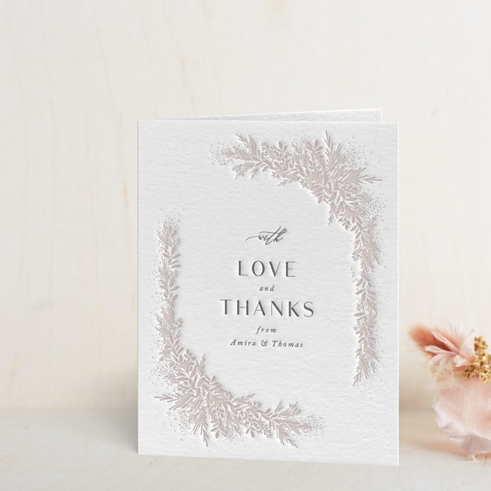 "Romantic Whisper" - Letterpress Wedding Thank You Cards in Gravel | Dove Grey by Jennifer Postorino - Front