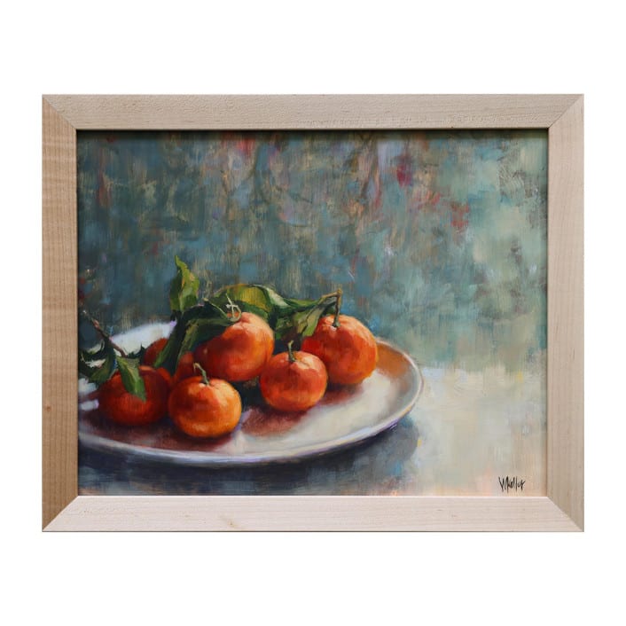 "Oranges on a Plate" - Original Painting in blue by Wendy Keller