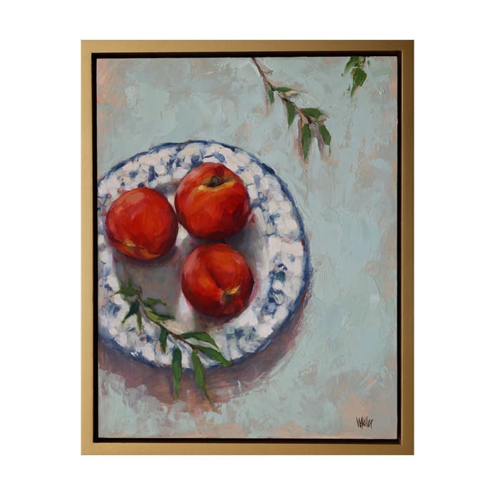 "Peaches on a Plate" - Original Painting in orange by Wendy Keller