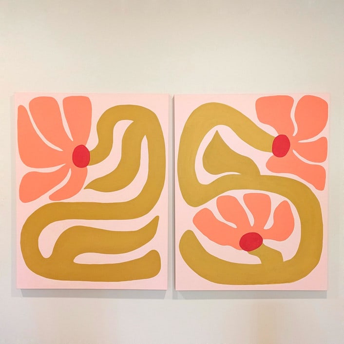 "Bloom Together - Set of 2 Original Acrylic Paintings" - Original Painting in multicolor by Kate Sowinski