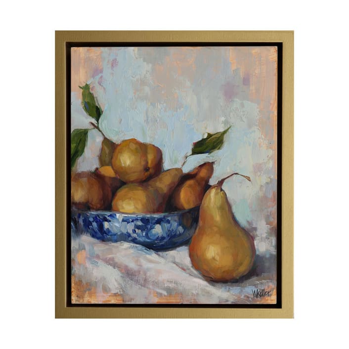 "Bowl of Pears " - Original Painting in blue by Wendy Keller