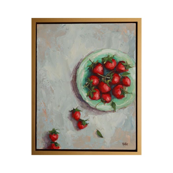 "Strawberries on a Plate" - Original Painting in red by Wendy Keller
