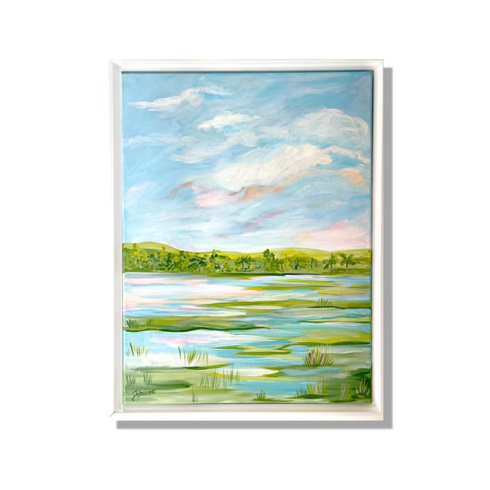 "Reflecting by the Marsh" - Original Painting in blue by Johanne Dziemian