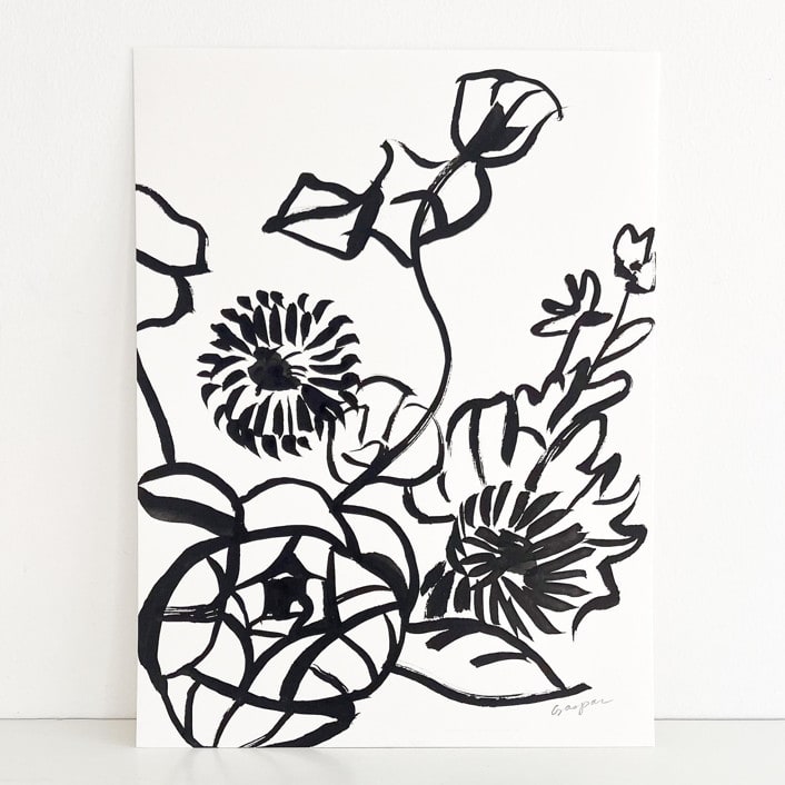 "Sumi Fleurs" - Original Painting in black by Mary Gaspar
