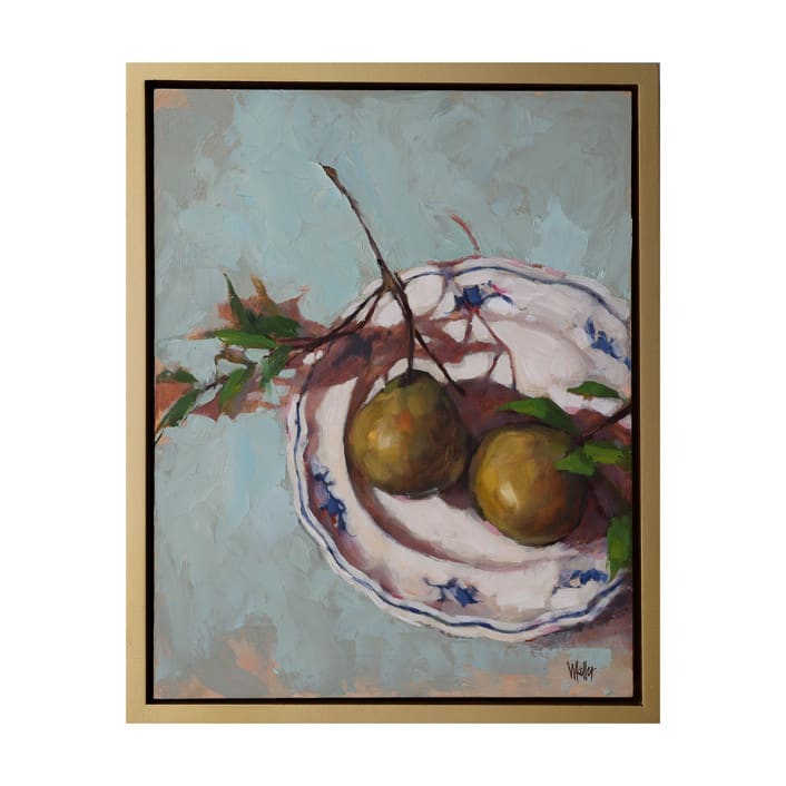 "Pears on a Plate" - Original Painting in green by Wendy Keller