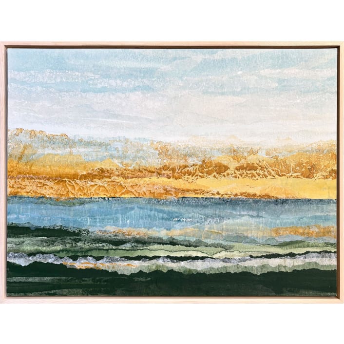 "Sunlit Bay Landscape" - Original Mixed Media in yellow by Lara Eckerman