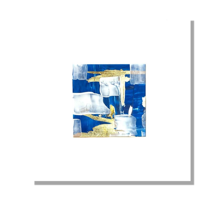 "Gold Foil Abstract Coastal Blue - Marine Abstract I" - Original Mixed Media in blue by Johanne Dziemian