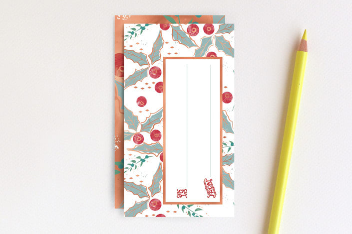 "Holly and Boughs" - Stationery in Rose Gold by Carole Crohan - CaroleeXpressions - Front