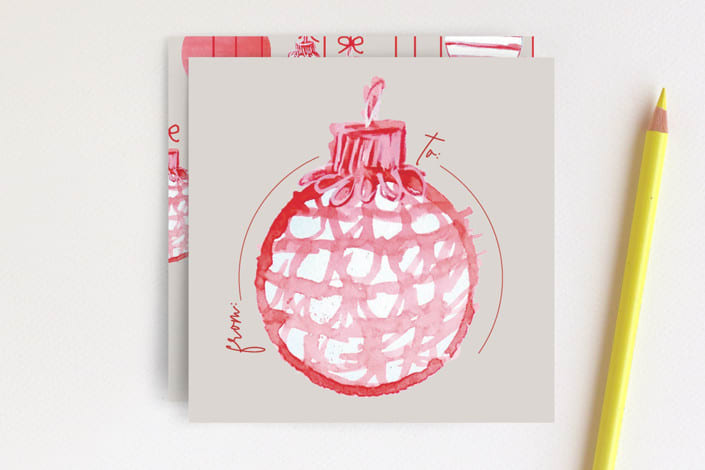 "Painted Ornaments Tag" - Stationery in Holly Red by Carole Crohan - CaroleeXpressions - Front