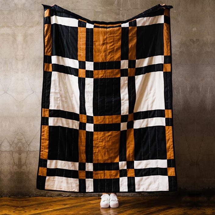 Patchwork Plaid Quilt Throw - Camel by Anchal