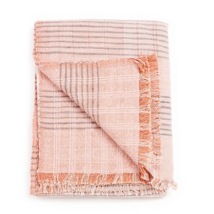 "Silica Rose In Shades of Salmon Gray Stripes Pattern Soft Handwoven Merino Throw" - Blankets and Throws in pink by Anjali Purohit