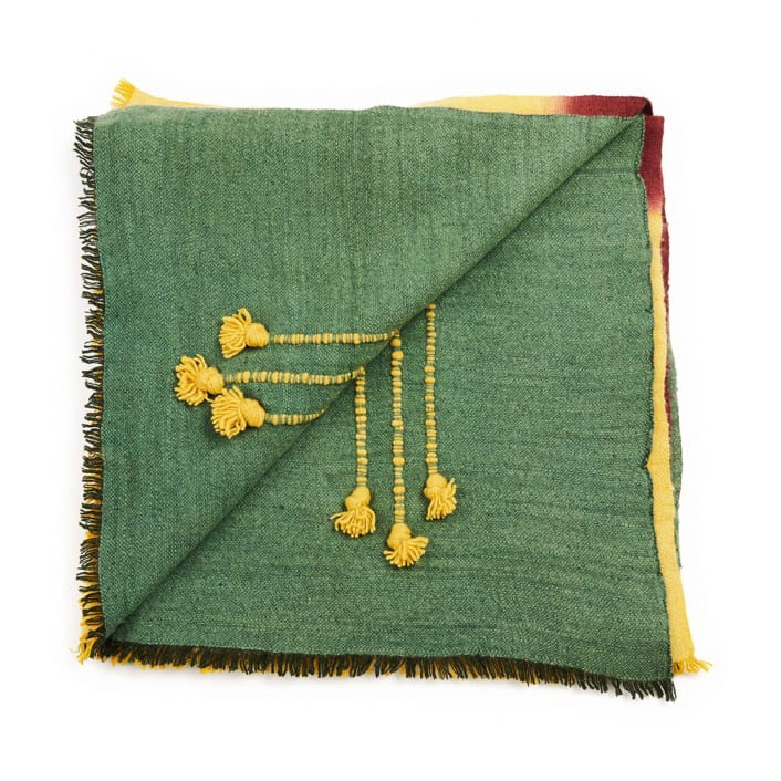 "Avocado Green Multi Color Warm Hues Hand Woven Hand Knotted Textured Merino Throw" - Blankets and Throws in green by Anjali Purohit