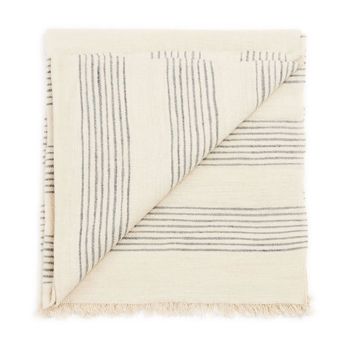 "Silica Chalk Off White And Gray Stripes Pattern Soft Handwoven Merino Throw" - Blankets and Throws in white by Anjali Purohit