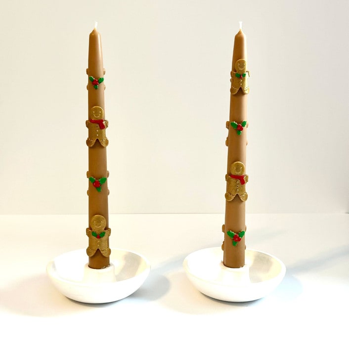 "Brown and Gold Gingerbread Tapers" - Candles and Holders in multicolor by Over By The Moon