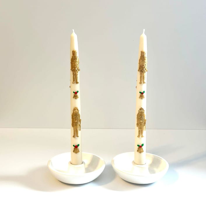 "White and Gold Nutcracker Tapers" - Candles and Holders in multicolor by Over By The Moon