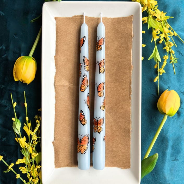 "Set of 2 Monarch Butterfly Taper Candles" - Candles and Holders in blue by Emily de Moraes