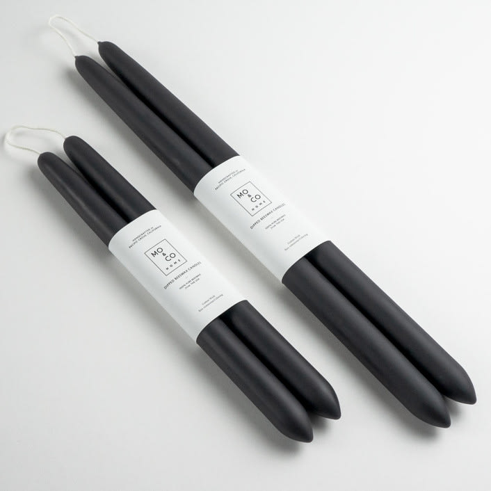 14 Inch, Charcoal, Dipped Beeswax Taper Candles by MoAndCo Home