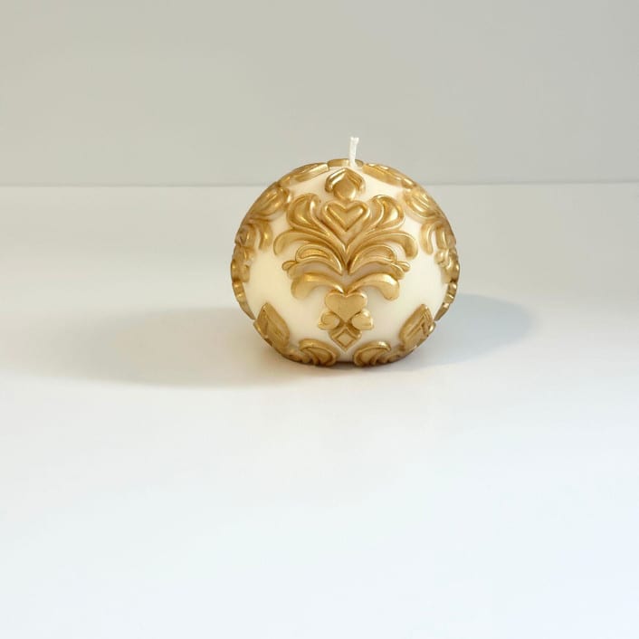 "White and Gold Christmas Ornament Candle" - Candles and Holders in multicolor by Over By The Moon