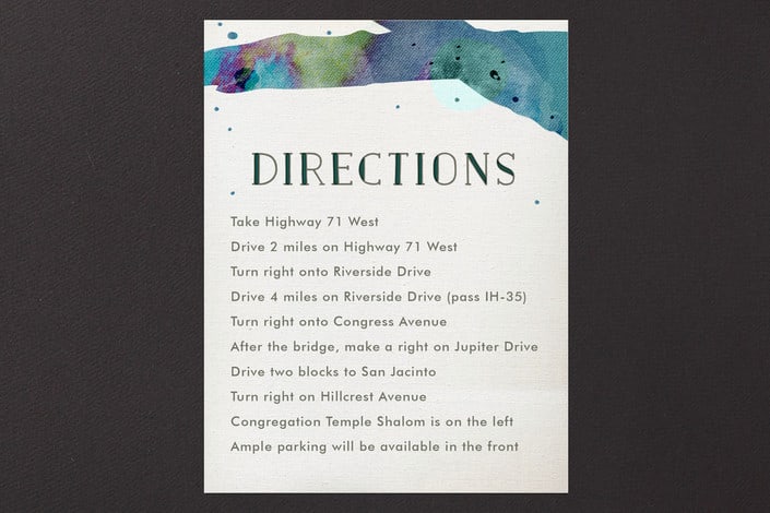 "Painted" - Mitzvah Direction Cards in Sea by Rebecca Bowen - Front