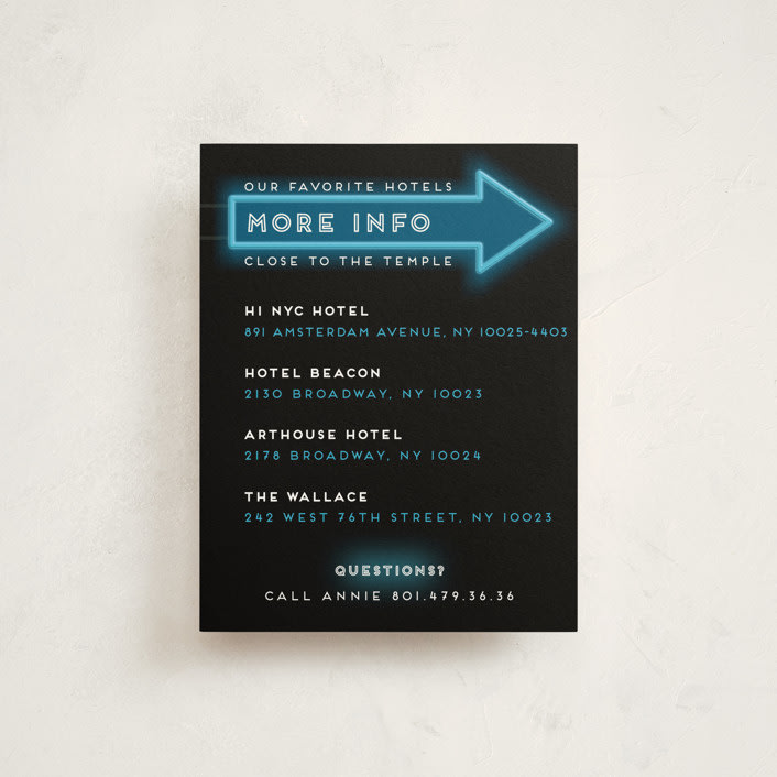 "Neon Glow - B’nai / Bat / Bar Mitzvah Invitation" - Mitzvah Direction Cards in Lagoon by Anne Retter - SchoepfergeistArt - Front
