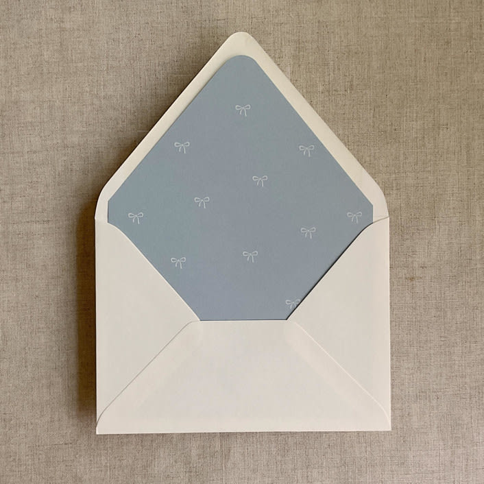 "Steel blue baby ribbon bows envelope liner for A7 euro flap envelope | pack of 10" - Envelope Liners in blue by Ivory Invitations