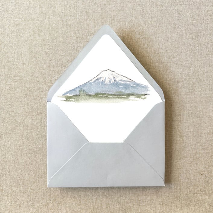 "Mt Fuji Japan Watercolor Euroflap Envelope Liner | Set of 10 | For 5x7” invitations" - Envelope Liners in multicolorassorted-colors by Cotton and Bow