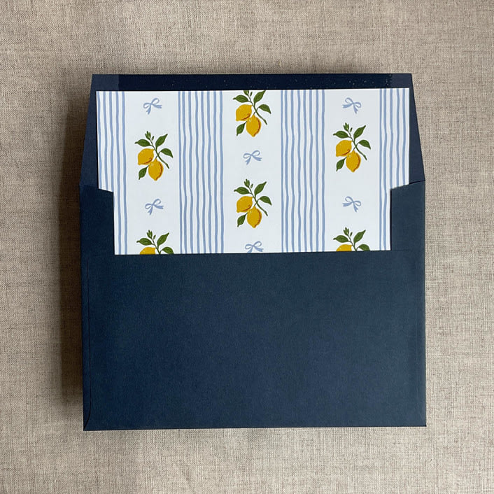 "Blue lemon envelope liner for A7 square flap envelope | pack of 10" - Envelope Liners in blue by Ivory Invitations