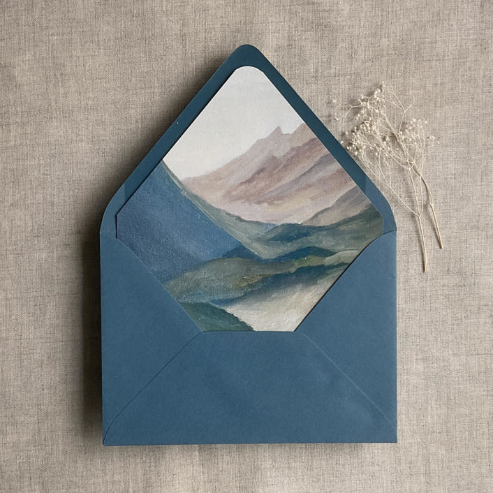 "Abstract painting blue mountain envelope liner for A7 euro flap envelope" - Envelope Liners in multicolor by Ivory Invitations