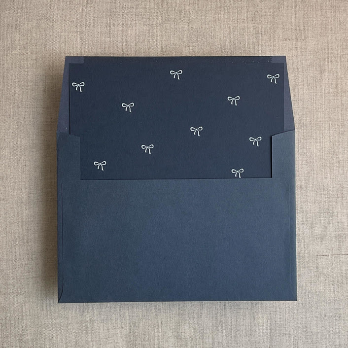"Navy baby ribbon bows envelope liner for A7 square flap envelope | pack of 10" - Envelope Liners in blue by Ivory Invitations