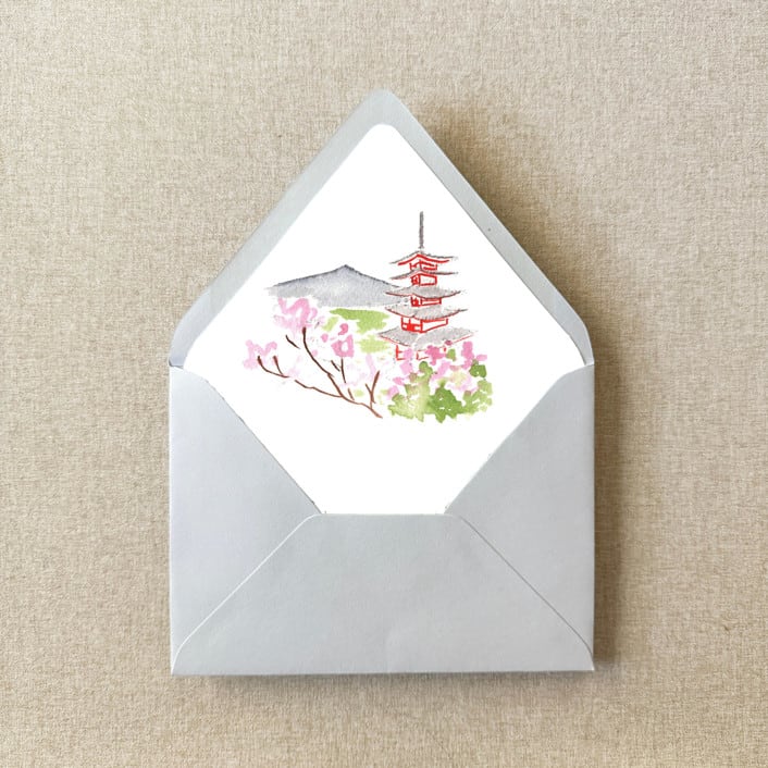 "Tokyo Japan Watercolor Euroflap Envelope Liner | Set of 10 | For 5x7” invitations" - Envelope Liners in multicolorassorted-colors by Cotton and Bow