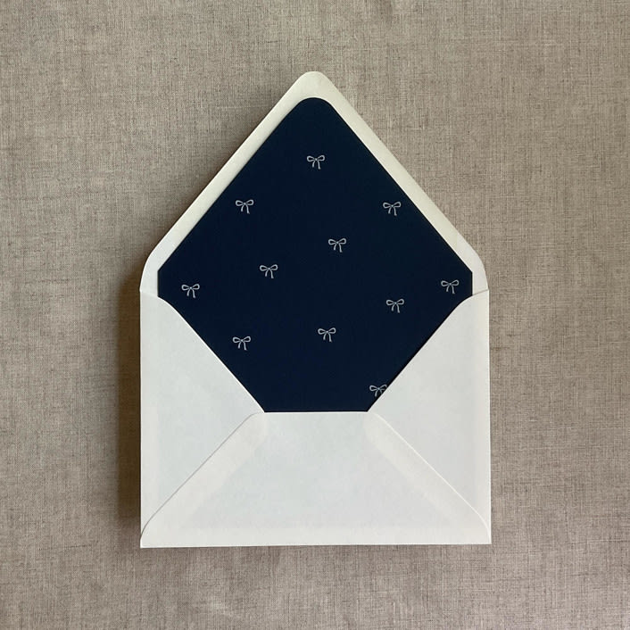 "Navy baby ribbon bows envelope liner for A7 euro flap envelope | pack of 10" - Envelope Liners in blue by Ivory Invitations